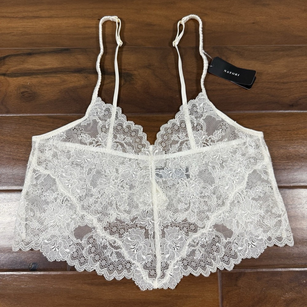 Natori Women's Size Medium Ivory Sheer Lace Chantilly Cami Tank Top Slip